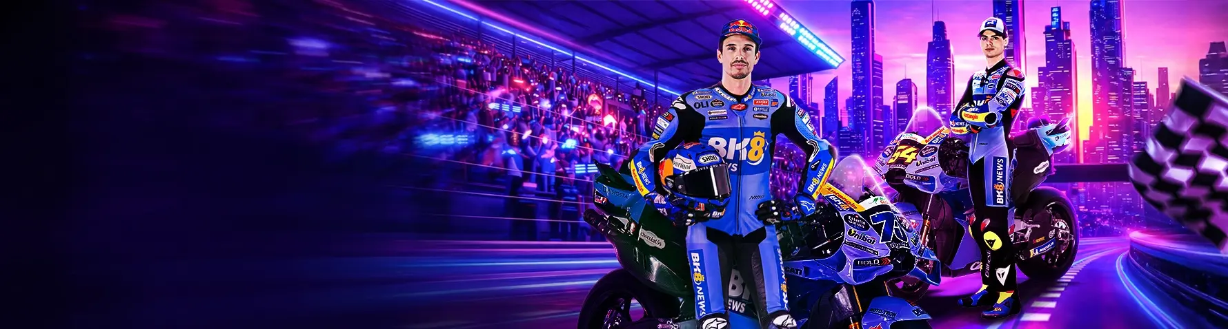 BK8 코리아 — BK8 뉴스 MotoGP 스폰서십 배너 · BK8.io 크립토 카지노